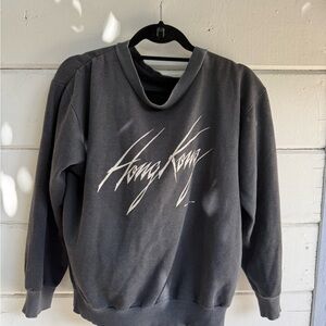 Vintage Hong Kong Crewneck Sweater with Ribbed Cuffs